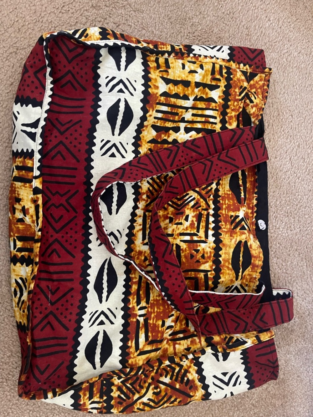 Boho Tribal Print Tote Bag in Red, Cream & Brown